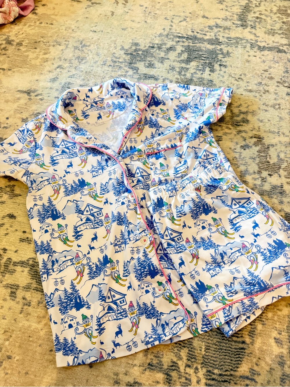 Roller Rabbit Blue & White Printed Short Pajama Set